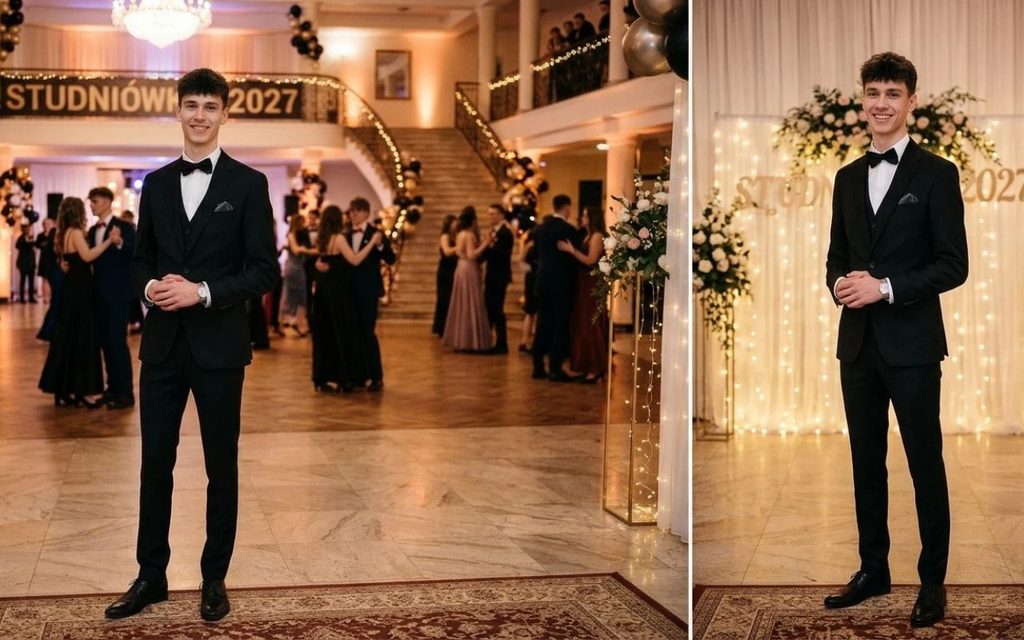 garnitur na studniówkę dla wysokiego szczupłego chłopaka